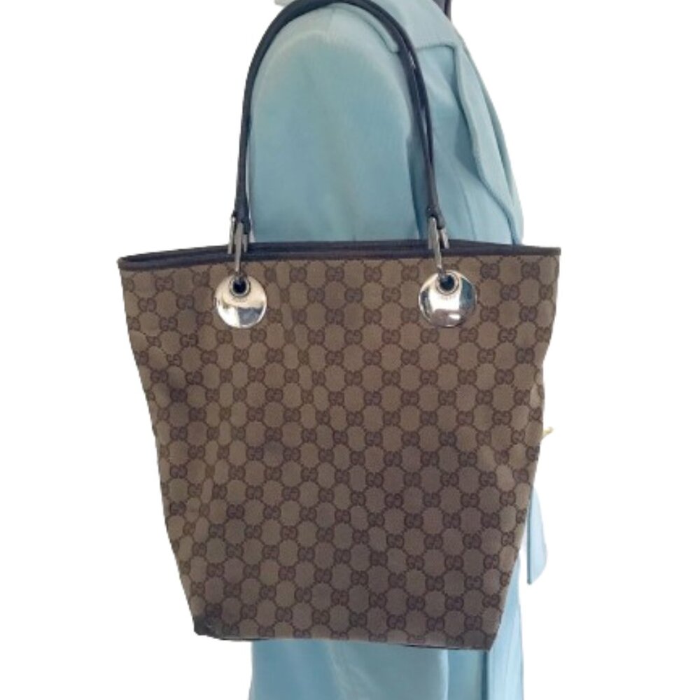 Gucci Canvas Monogram Eclipse Double Strap Tote S… - image 1